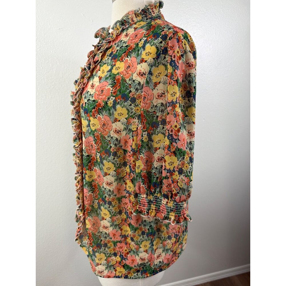 Sézane Noah Floral Ruffled Blouse in Jardin Pastel Size FR 44/US 12 - Picture 10 of 16